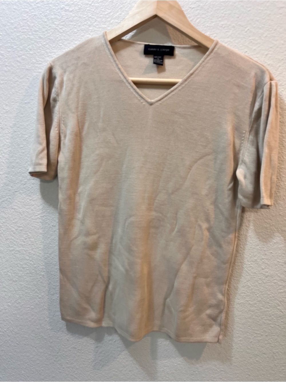 Cable & Gauge Men's Cream V-Neck Short Sleeve Sweater
